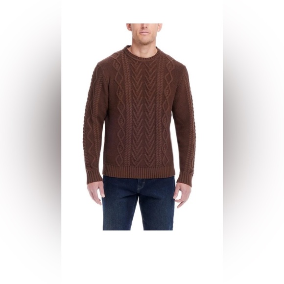 WEATHERPROOF Men's Sweater Cable Knit Long Sleeve Chicory Pullover - Picture 1 of 2